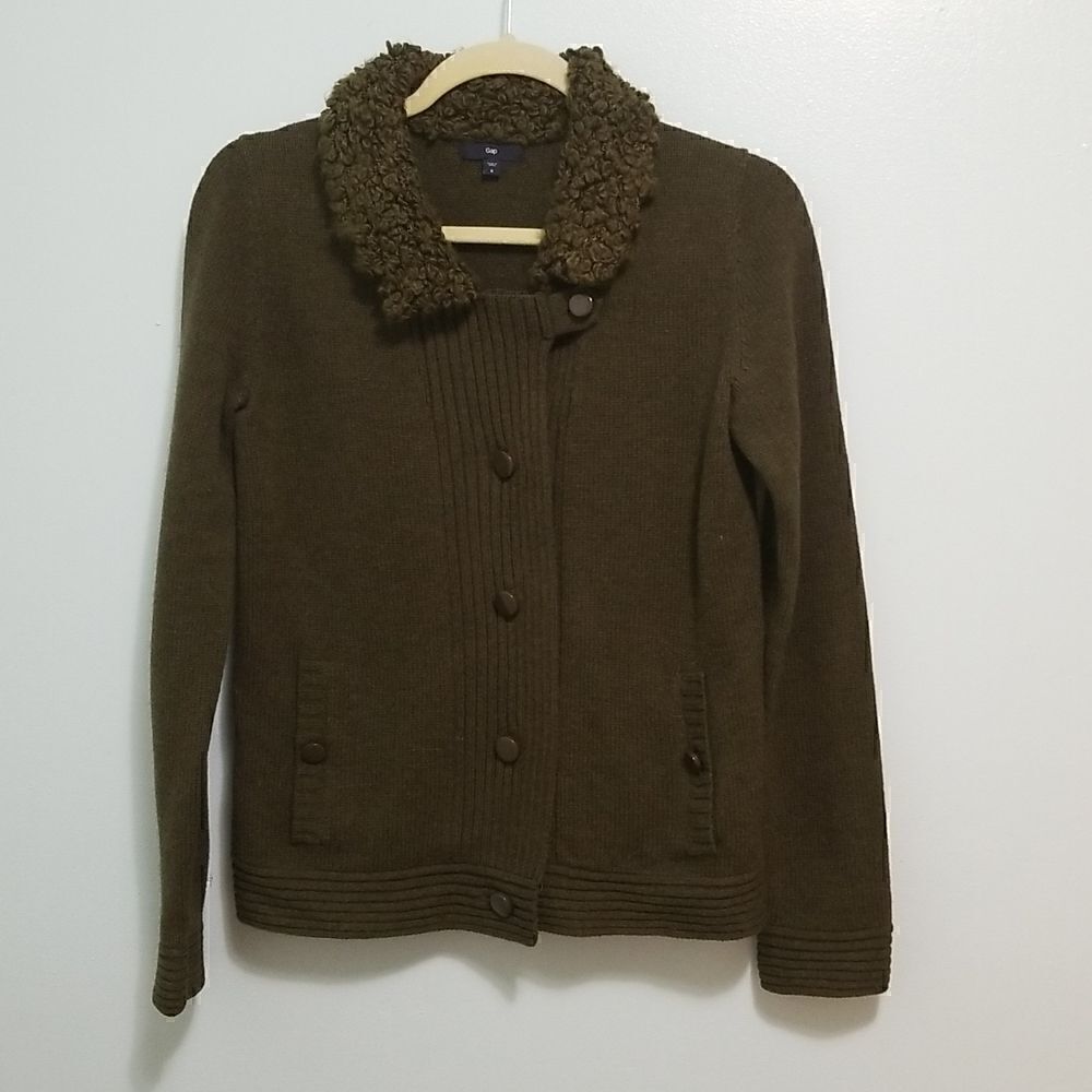 Gap , wool dark green sweater with collar,  size S.